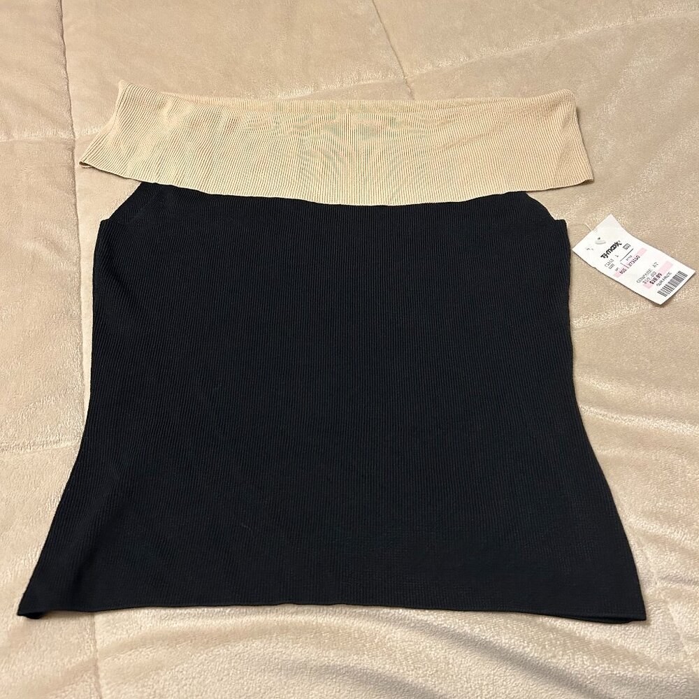 Cyrus Black and Beige Sleeveless  NWT Stretch Droop Neckline Top - Picture 6 of 7
